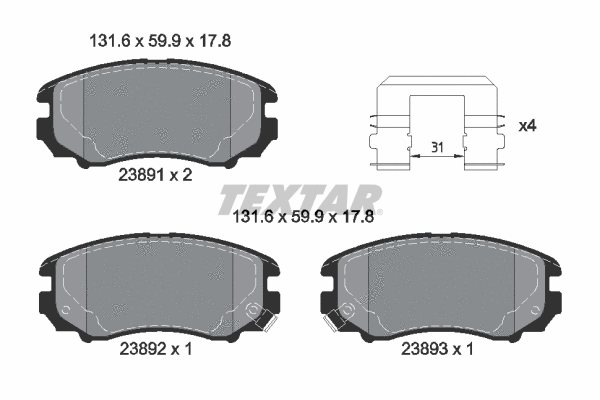 2389105 TEXTAR Комплект тормозных колодок, дисковый тормоз (фото 1)