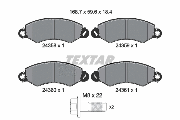 2435801 TEXTAR Комплект тормозных колодок, дисковый тормоз (фото 1)