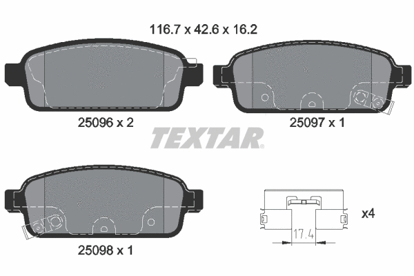 2509681 TEXTAR Комплект тормозных колодок, дисковый тормоз (фото 1)