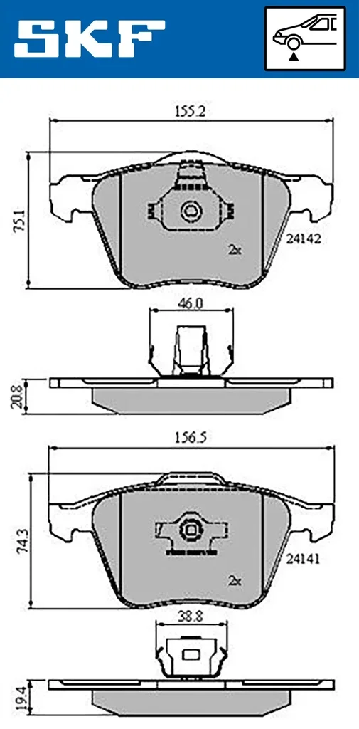 VKBP 80455 SKF Комплект тормозных колодок, дисковый тормоз (фото 1)