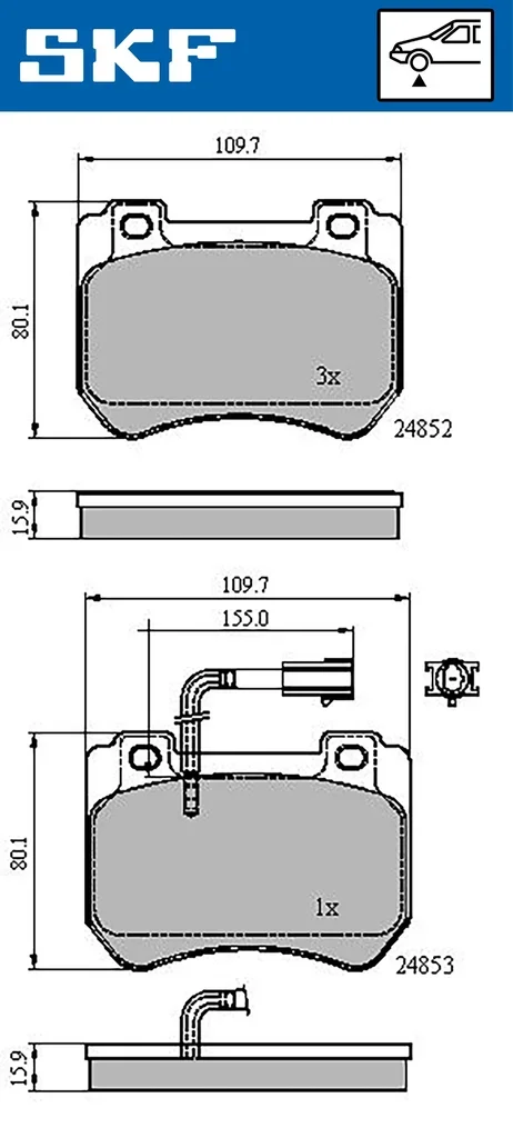 VKBP 80610 E SKF Комплект тормозных колодок, дисковый тормоз (фото 1)