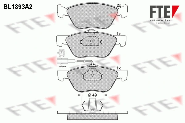 BL1893A2 FTE Комплект тормозных колодок, дисковый тормоз (фото 1)