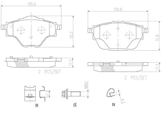 P61124N BREMBO Комплект тормозных колодок, дисковый тормоз (фото 1)