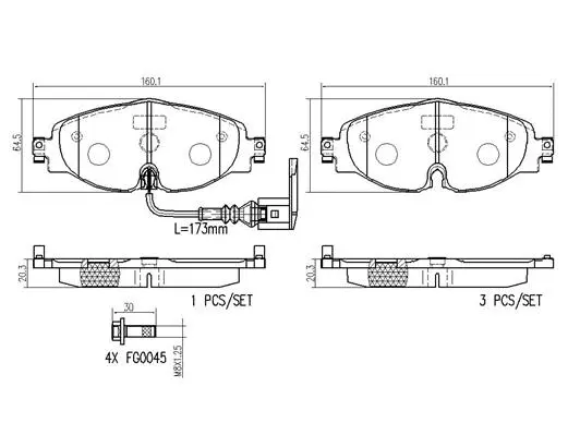 P85126N BREMBO Комплект тормозных колодок, дисковый тормоз (фото 1)