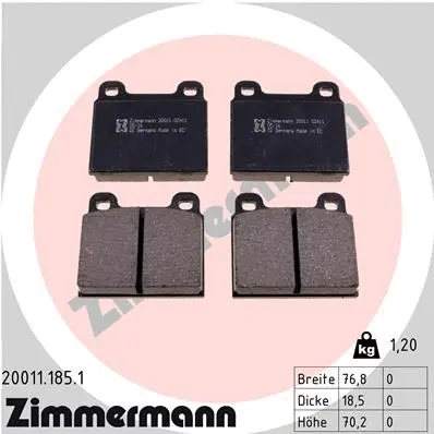 20011.185.1 ZIMMERMANN Комплект тормозных колодок, дисковый тормоз (фото 1)