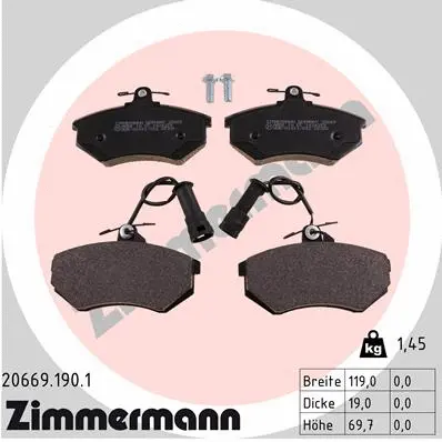 20669.190.1 ZIMMERMANN Комплект тормозных колодок, дисковый тормоз (фото 1)