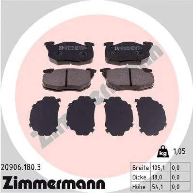 20906.180.3 ZIMMERMANN Комплект тормозных колодок, дисковый тормоз (фото 1)