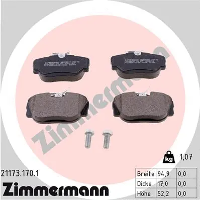 21173.170.1 ZIMMERMANN Комплект тормозных колодок, дисковый тормоз (фото 1)