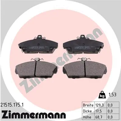 21515.175.1 ZIMMERMANN Комплект тормозных колодок, дисковый тормоз (фото 1)