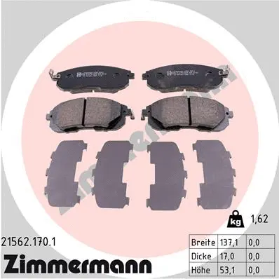 21562.170.1 ZIMMERMANN Комплект тормозных колодок, дисковый тормоз (фото 1)