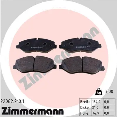 22062.210.1 ZIMMERMANN Комплект тормозных колодок, дисковый тормоз (фото 1)