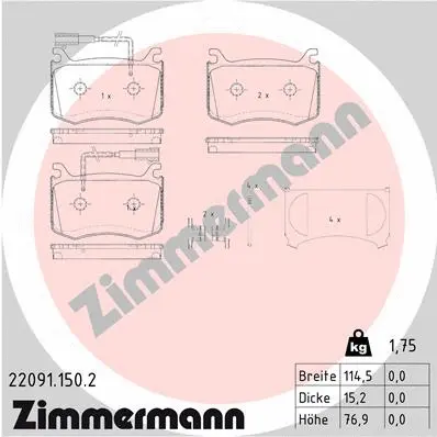 22091.150.2 ZIMMERMANN Комплект тормозных колодок, дисковый тормоз (фото 1)