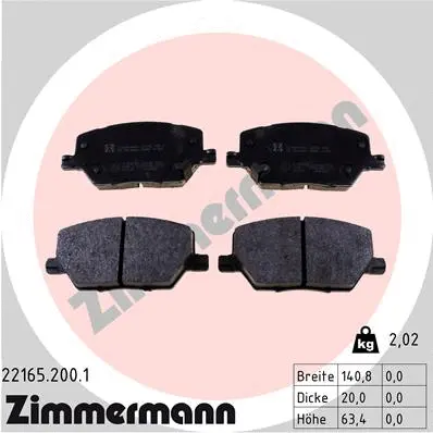 22165.200.1 ZIMMERMANN Комплект тормозных колодок, дисковый тормоз (фото 1)