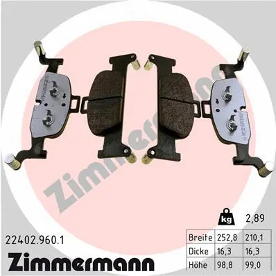 22402.960.1 ZIMMERMANN Комплект тормозных колодок, дисковый тормоз (фото 1)
