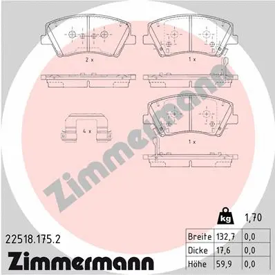 22518.175.2 ZIMMERMANN Комплект тормозных колодок, дисковый тормоз (фото 1)