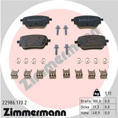 22986.170.2 ZIMMERMANN Комплект тормозных колодок, дисковый тормоз (фото 1)