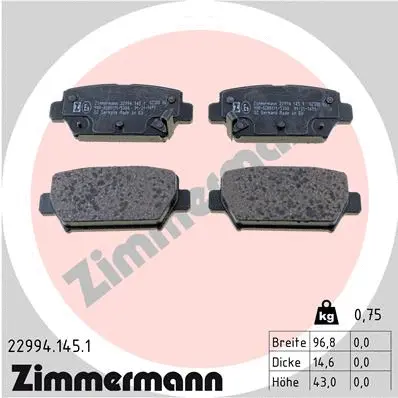 22994.145.1 ZIMMERMANN Комплект тормозных колодок, дисковый тормоз (фото 1)