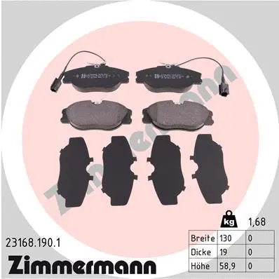 23168.190.1 ZIMMERMANN Комплект тормозных колодок, дисковый тормоз (фото 1)