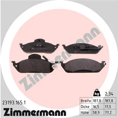 23193.165.1 ZIMMERMANN Комплект тормозных колодок, дисковый тормоз (фото 1)