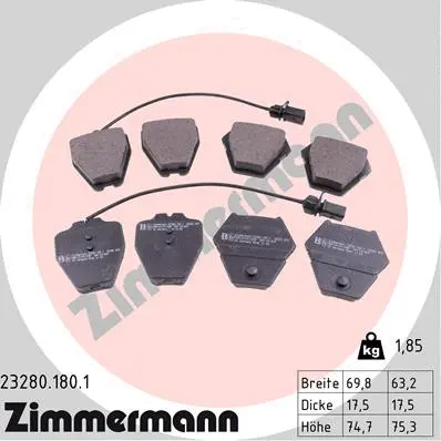 23280.180.1 ZIMMERMANN Комплект тормозных колодок, дисковый тормоз (фото 1)