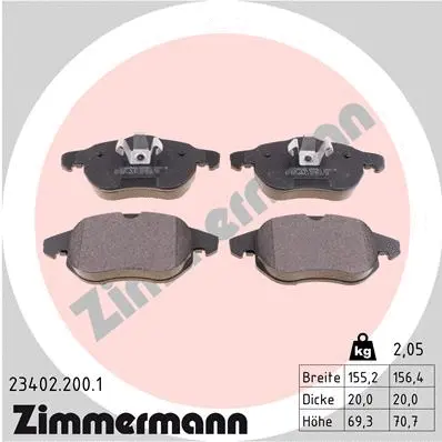 23402.200.1 ZIMMERMANN Комплект тормозных колодок, дисковый тормоз (фото 1)