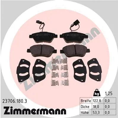 23706.180.3 ZIMMERMANN Комплект тормозных колодок, дисковый тормоз (фото 1)