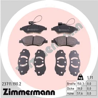 23711.190.2 ZIMMERMANN Комплект тормозных колодок, дисковый тормоз (фото 1)