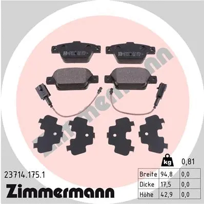 23714.175.1 ZIMMERMANN Комплект тормозных колодок, дисковый тормоз (фото 1)