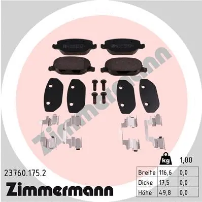 23760.175.2 ZIMMERMANN Комплект тормозных колодок, дисковый тормоз (фото 1)