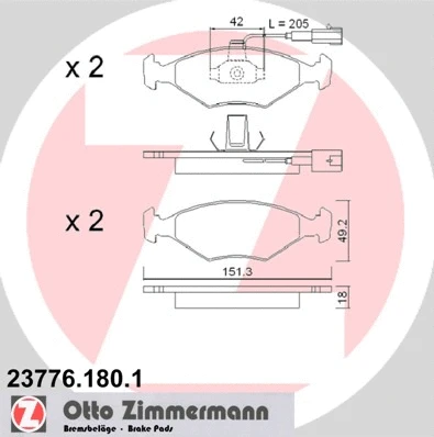 23776.180.1 ZIMMERMANN Комплект тормозных колодок, дисковый тормоз (фото 1)