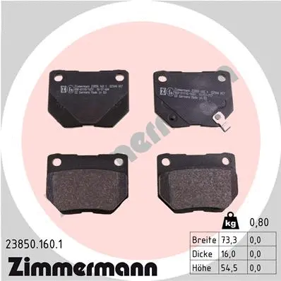 23850.160.1 ZIMMERMANN Комплект тормозных колодок, дисковый тормоз (фото 1)