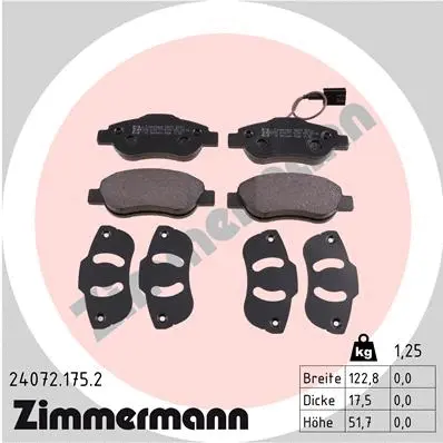 24072.175.2 ZIMMERMANN Комплект тормозных колодок, дисковый тормоз (фото 1)