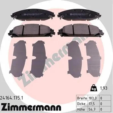 24164.175.1 ZIMMERMANN Комплект тормозных колодок, дисковый тормоз (фото 1)