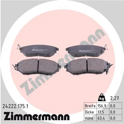 24222.175.1 ZIMMERMANN Комплект тормозных колодок, дисковый тормоз (фото 1)