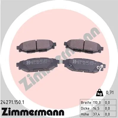 24271.150.1 ZIMMERMANN Комплект тормозных колодок, дисковый тормоз (фото 1)