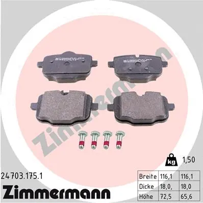 24703.175.1 ZIMMERMANN Комплект тормозных колодок, дисковый тормоз (фото 1)