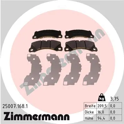 25007.168.1 ZIMMERMANN Комплект тормозных колодок, дисковый тормоз (фото 1)