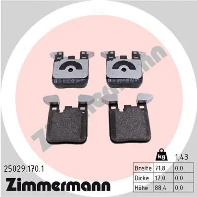 25029.170.1 ZIMMERMANN Комплект тормозных колодок, дисковый тормоз (фото 1)