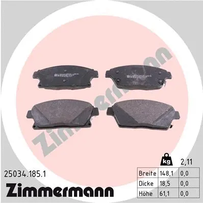 25034.185.1 ZIMMERMANN Комплект тормозных колодок, дисковый тормоз (фото 1)