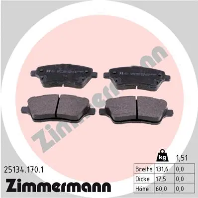 25134.170.1 ZIMMERMANN Комплект тормозных колодок, дисковый тормоз (фото 1)