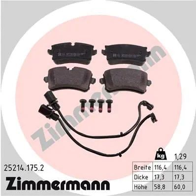 25214.175.2 ZIMMERMANN Комплект тормозных колодок, дисковый тормоз (фото 1)
