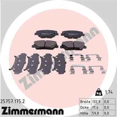 25757.175.2 ZIMMERMANN Комплект тормозных колодок, дисковый тормоз (фото 1)