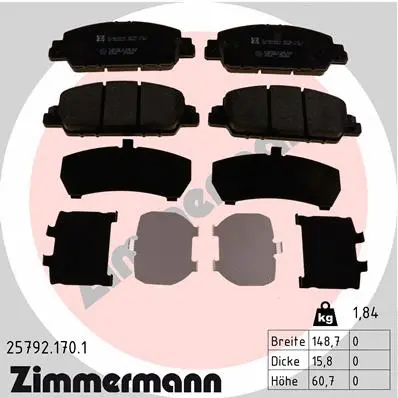 25792.170.1 ZIMMERMANN Комплект тормозных колодок, дисковый тормоз (фото 1)