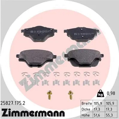 25827.175.2 ZIMMERMANN Комплект тормозных колодок, дисковый тормоз (фото 1)