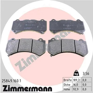 25849.160.1 ZIMMERMANN Комплект тормозных колодок, дисковый тормоз (фото 1)