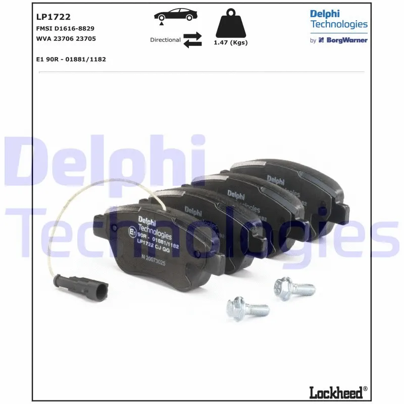 LP1722 DELPHI Комплект тормозных колодок, дисковый тормоз (фото 2)