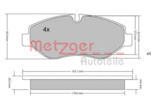 1170040 METZGER Комплект тормозных колодок, дисковый тормоз (фото 3)