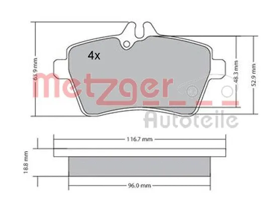 1170053 METZGER Комплект тормозных колодок, дисковый тормоз (фото 3)