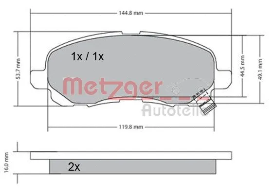 1170133 METZGER Комплект тормозных колодок, дисковый тормоз (фото 4)