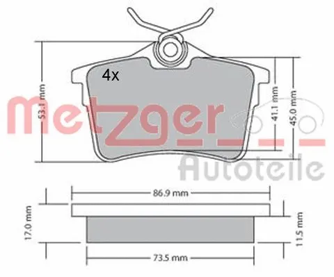 1170139 METZGER Комплект тормозных колодок, дисковый тормоз (фото 3)